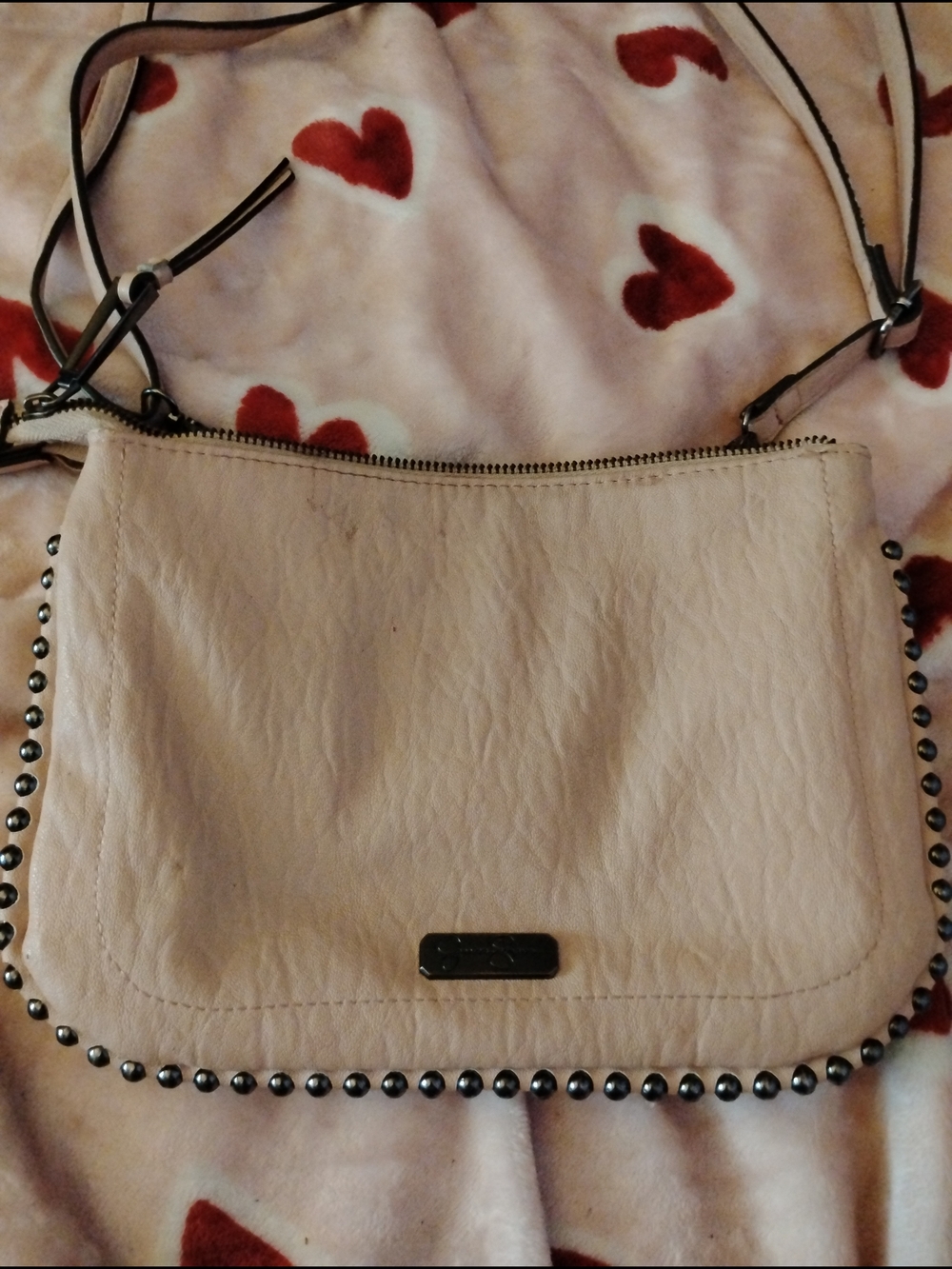 Jessica Simpson Light Beige Stud-Trim Crossbody Bag